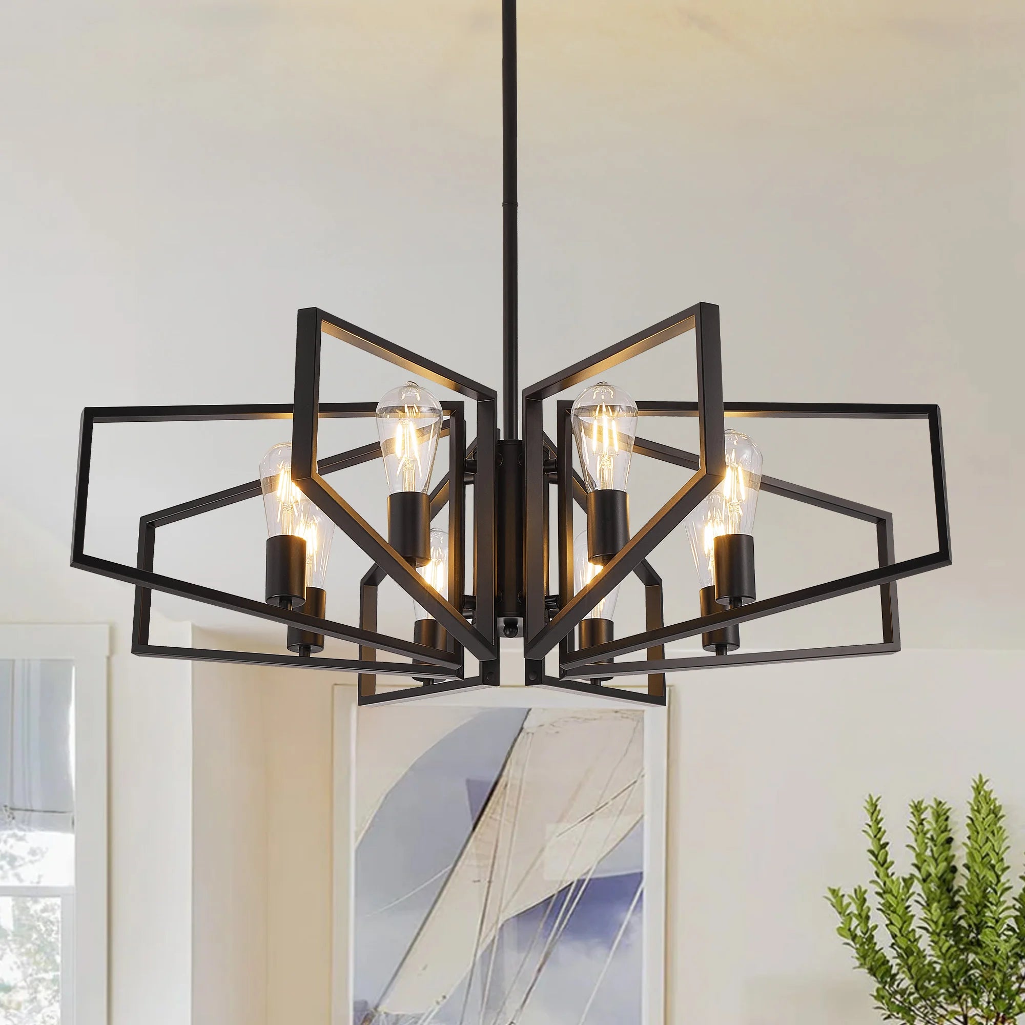 Modern 8-Light Geometric Chandelier Metal Pendant Light , Black or Golden Frame