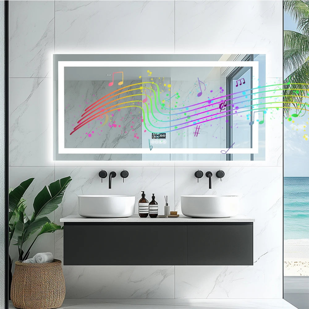 Musical LED Bathroom Mirror with Lights Vanity Make Up Mirror Dimmable