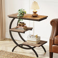 C-Shaped End Table, Industrial 3-Tier with Storage Shelves