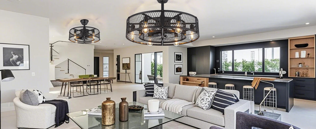 Caged Ceiling Fan with Light: 20/26" Farmhouse Fandelier Ceiling Fan with Remote for Low Profile Indoor Bedroon Kitchen Living