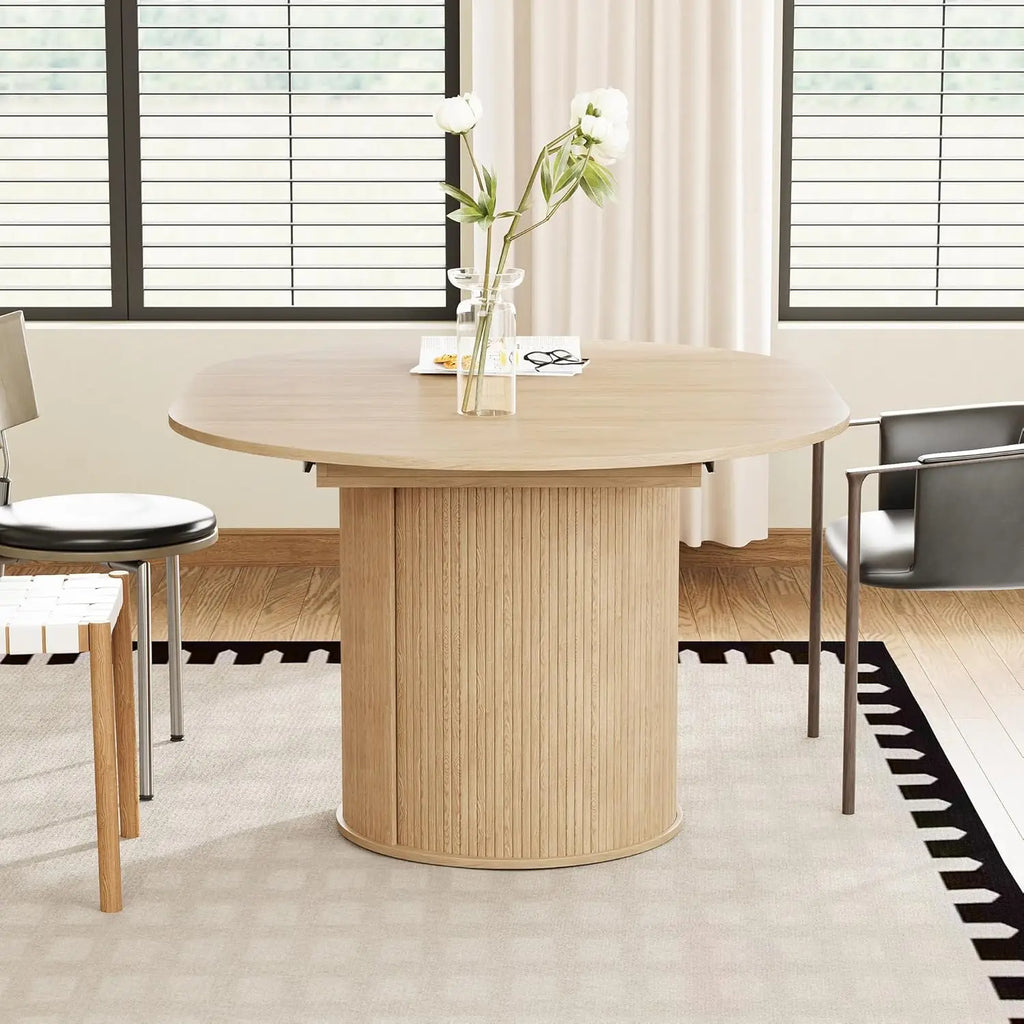 Round-to-Oval Dining Table Hidden Storage and Extendable