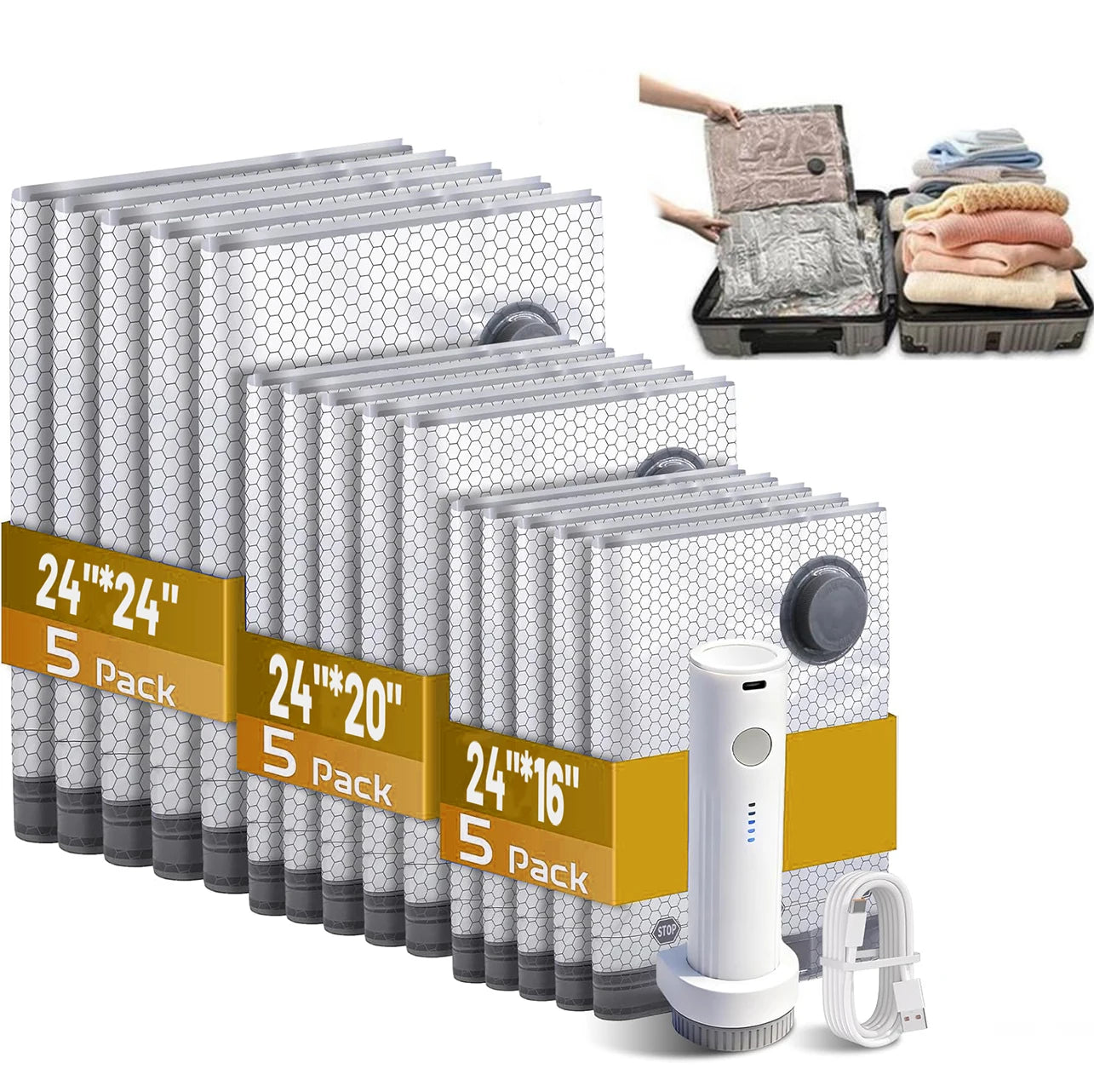 Travel Vacuum Storage Bags with Electric Pump 15 Pack Reusabler