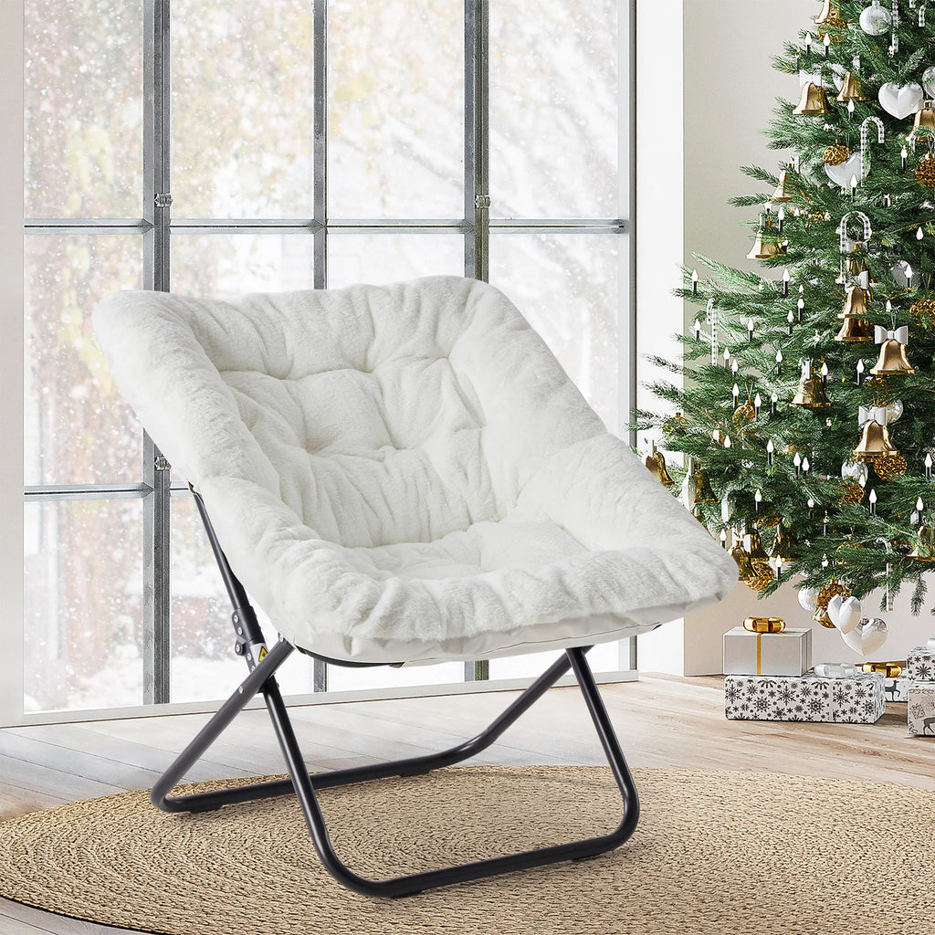 Modern Cozy Saucer Chairs Soft Faux Fur Large Size, Folding