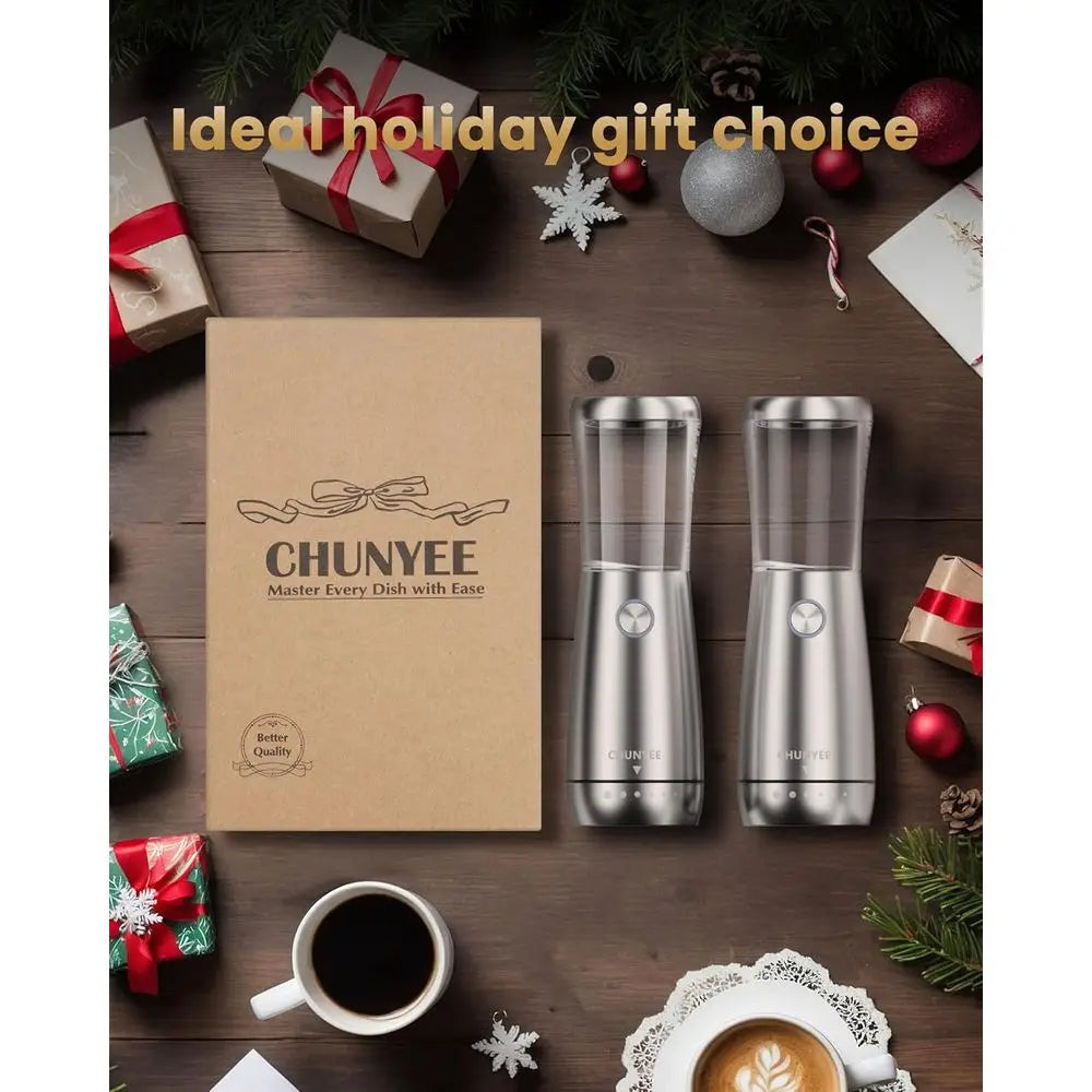 Automatic Stainless Steel Rechargeable Salt and Pepper Grinder Set