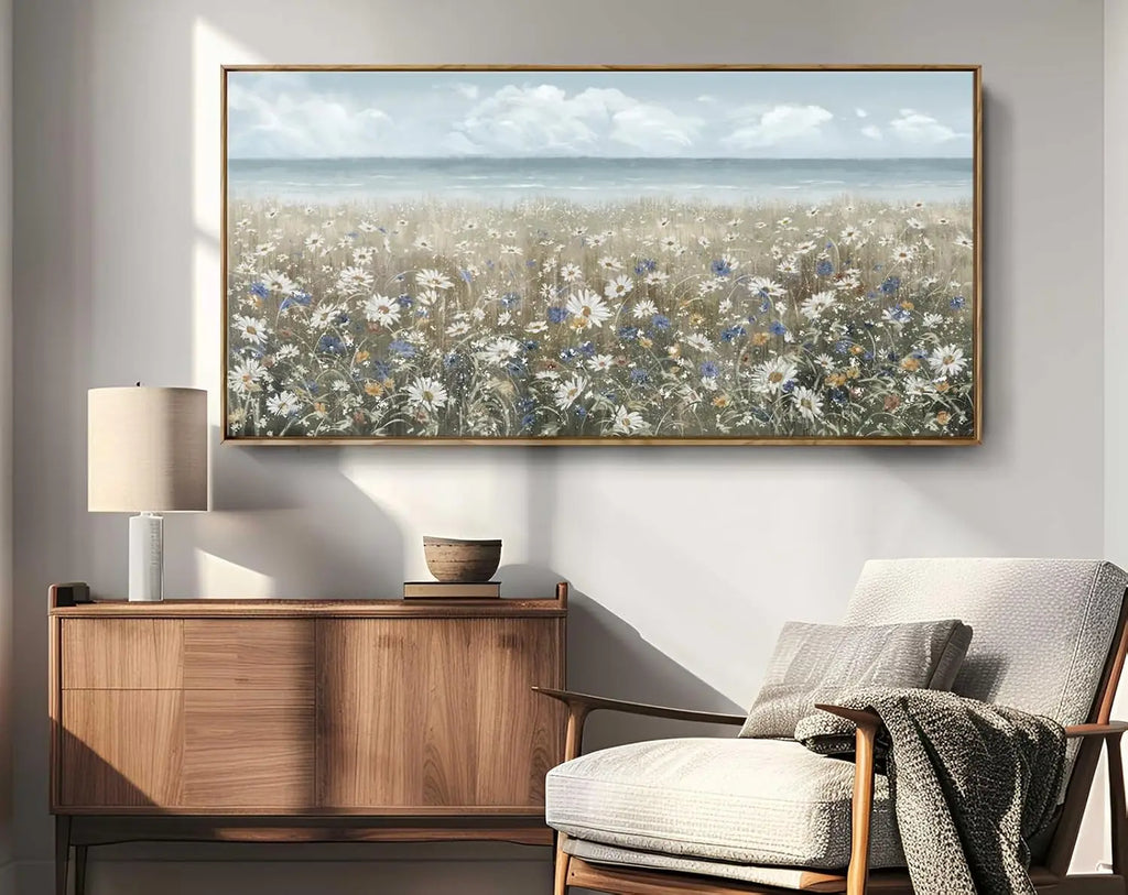 48x24 Coastal Farmhouse Daisy Beach Canvas Wall Art