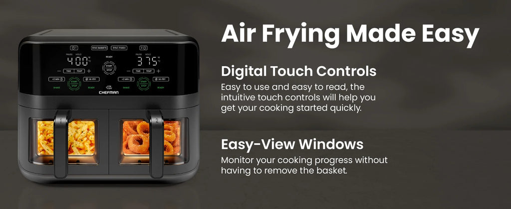 CHEFMAN 6 Quart Dual Basket Air Fryer Oven Easy View Windows