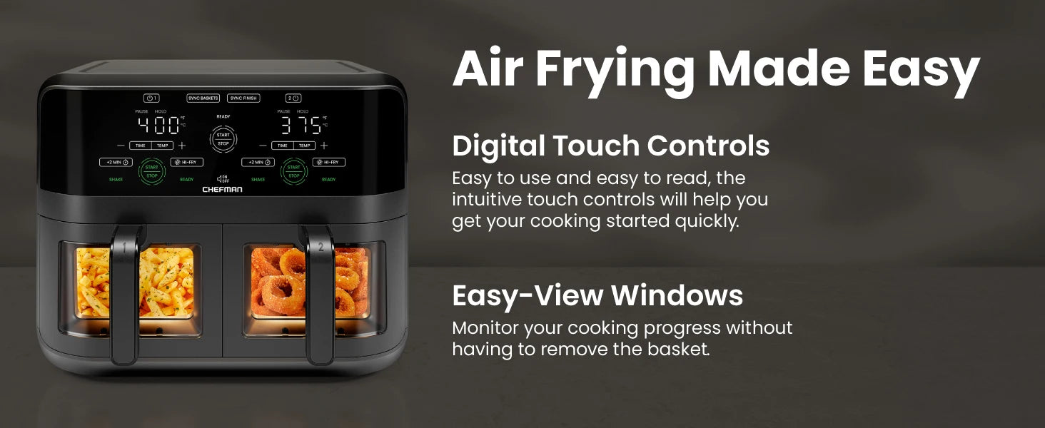 CHEFMAN 6 Quart Dual Basket Air Fryer Oven Easy View Windows