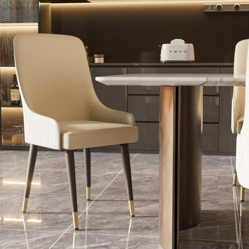 Modern PU Leather Set of 2 Dining Chairs with Metal Legs Lion Head Pull Ring