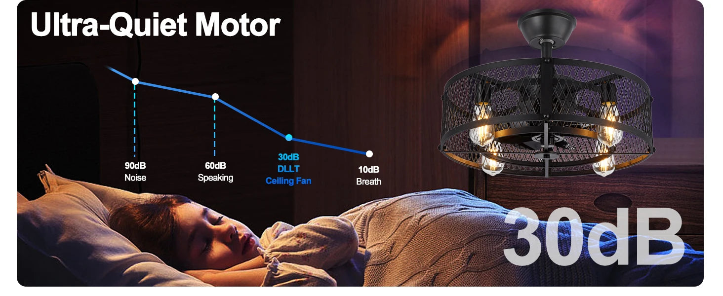 Caged Ceiling Fan with Light: 20/26" Farmhouse Fandelier Ceiling Fan with Remote for Low Profile Indoor Bedroon Kitchen Living