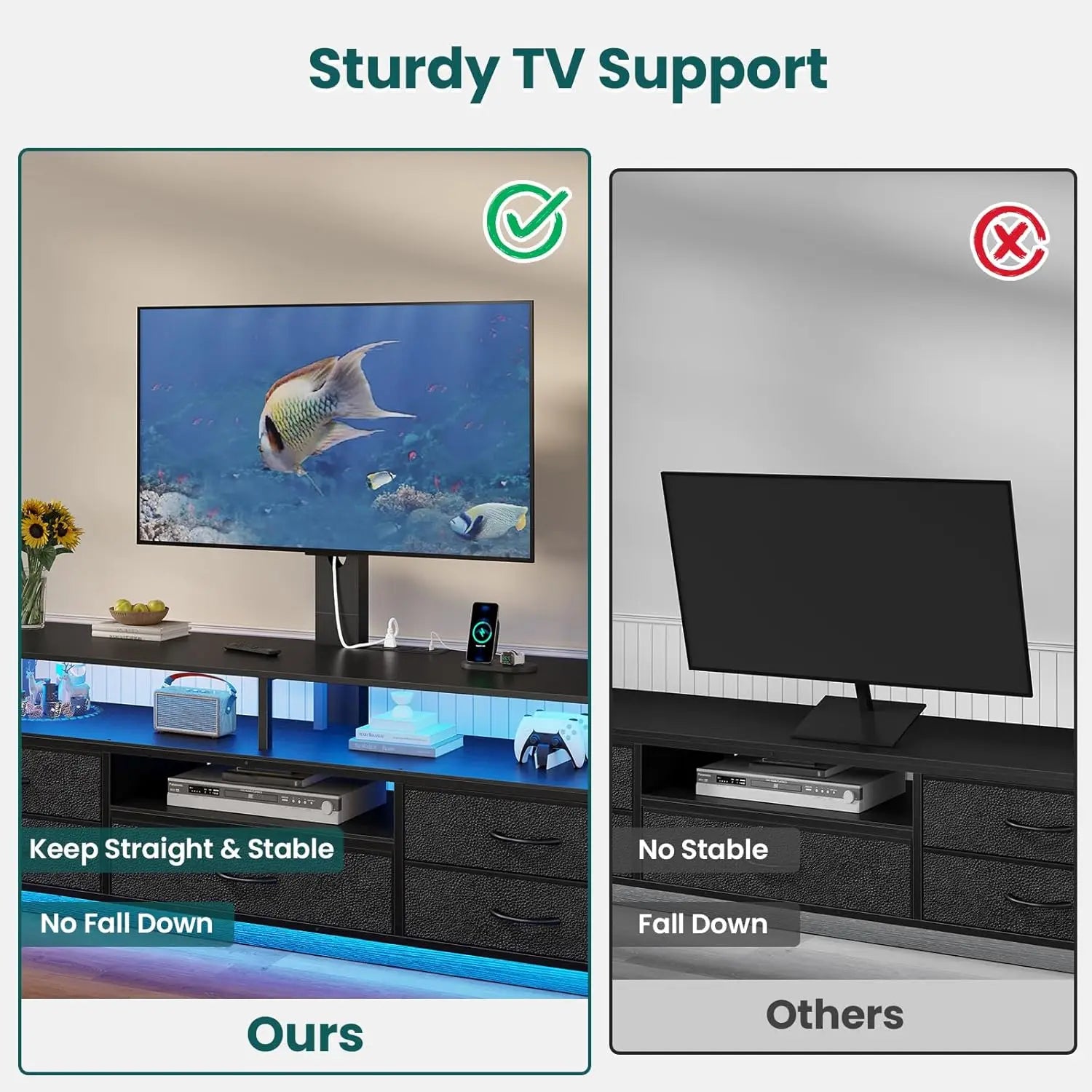 Entertainment Center  TV Stand with Mount for 32-70 inch TVs, LED Lights
