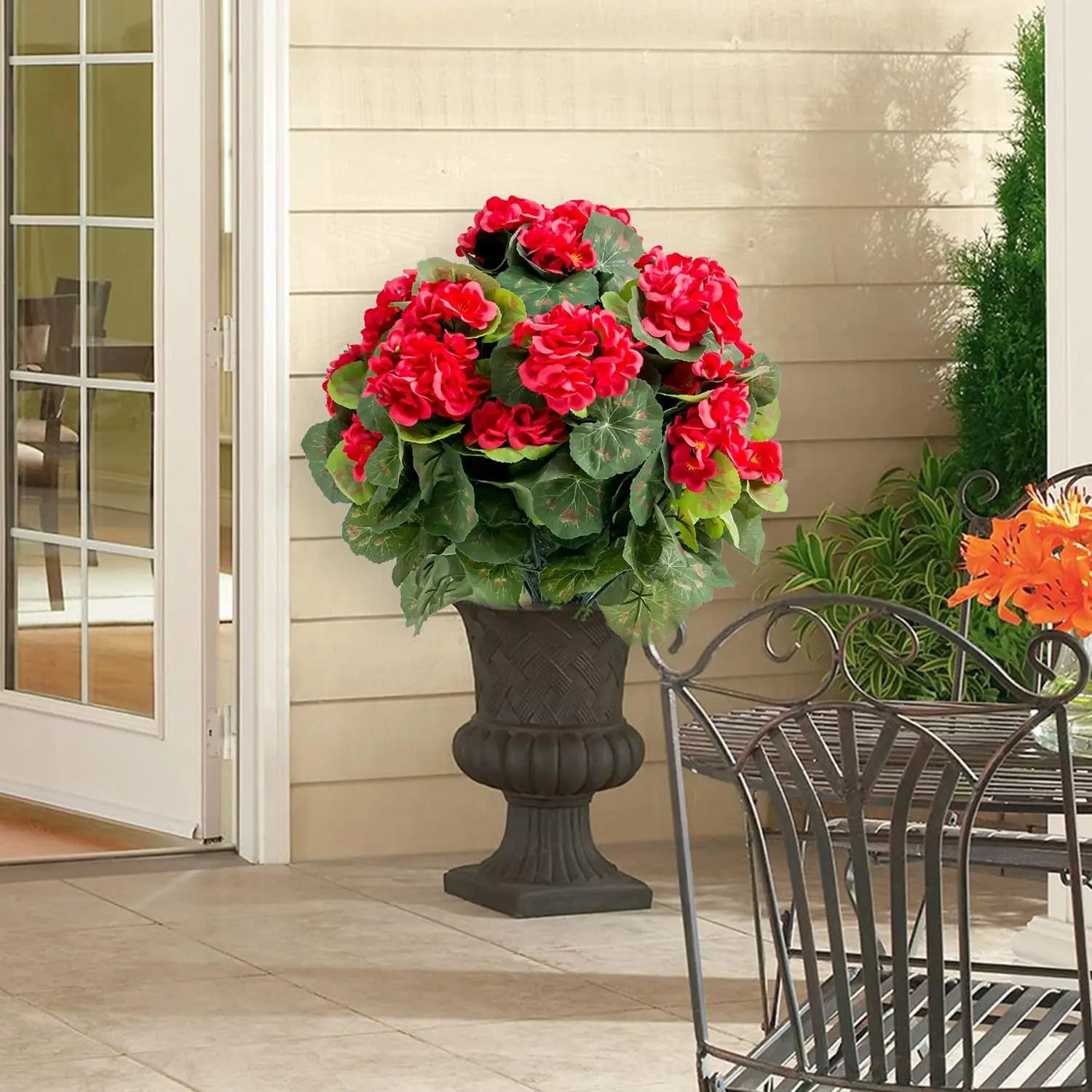 Set Of 2 Artificial Topiary Ball Trees Metal Stakes, 21.6" Color Options