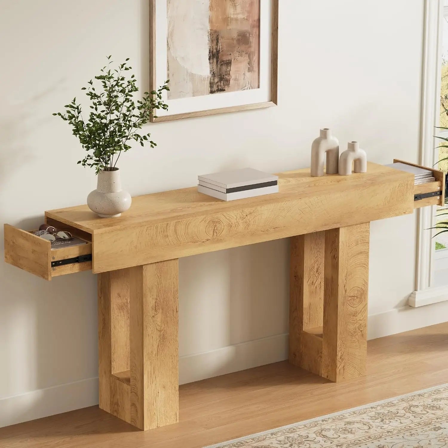 Farmhouse & Rustic Style 63in Long Console Table , see color options
