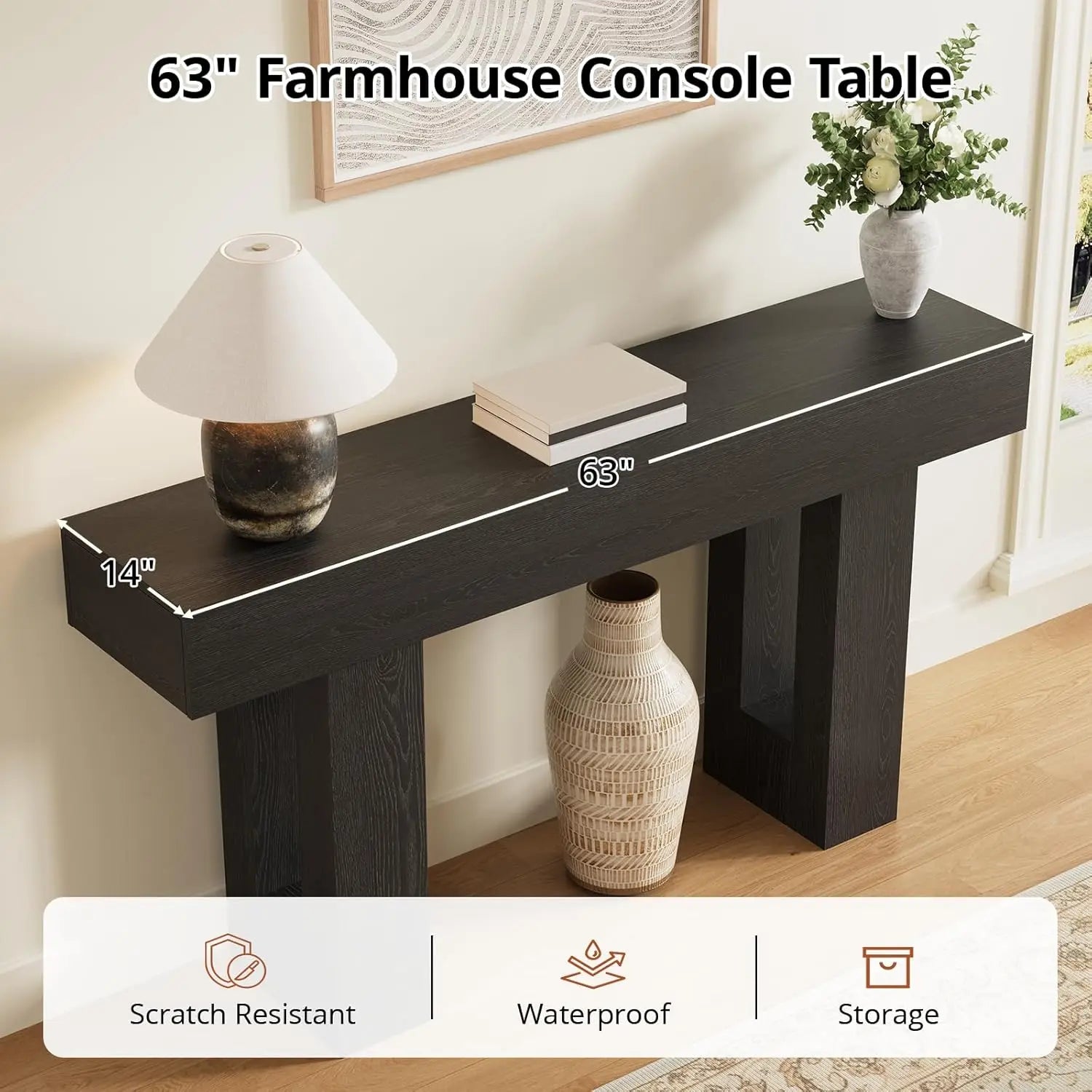 Farmhouse & Rustic Style 63in Long Console Table , see color options