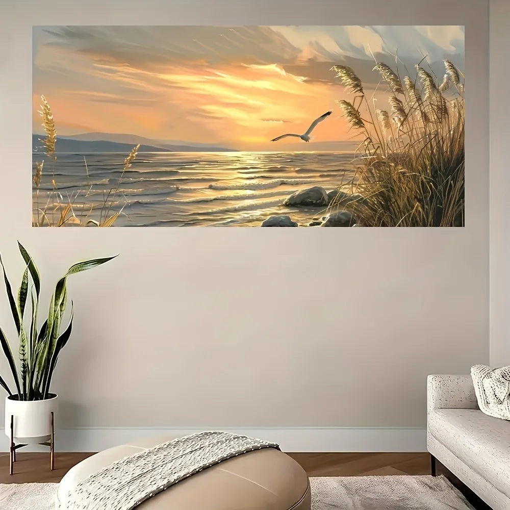 Blazing Sunset Beach Art canvas printed 1.5 inch solid wood frame