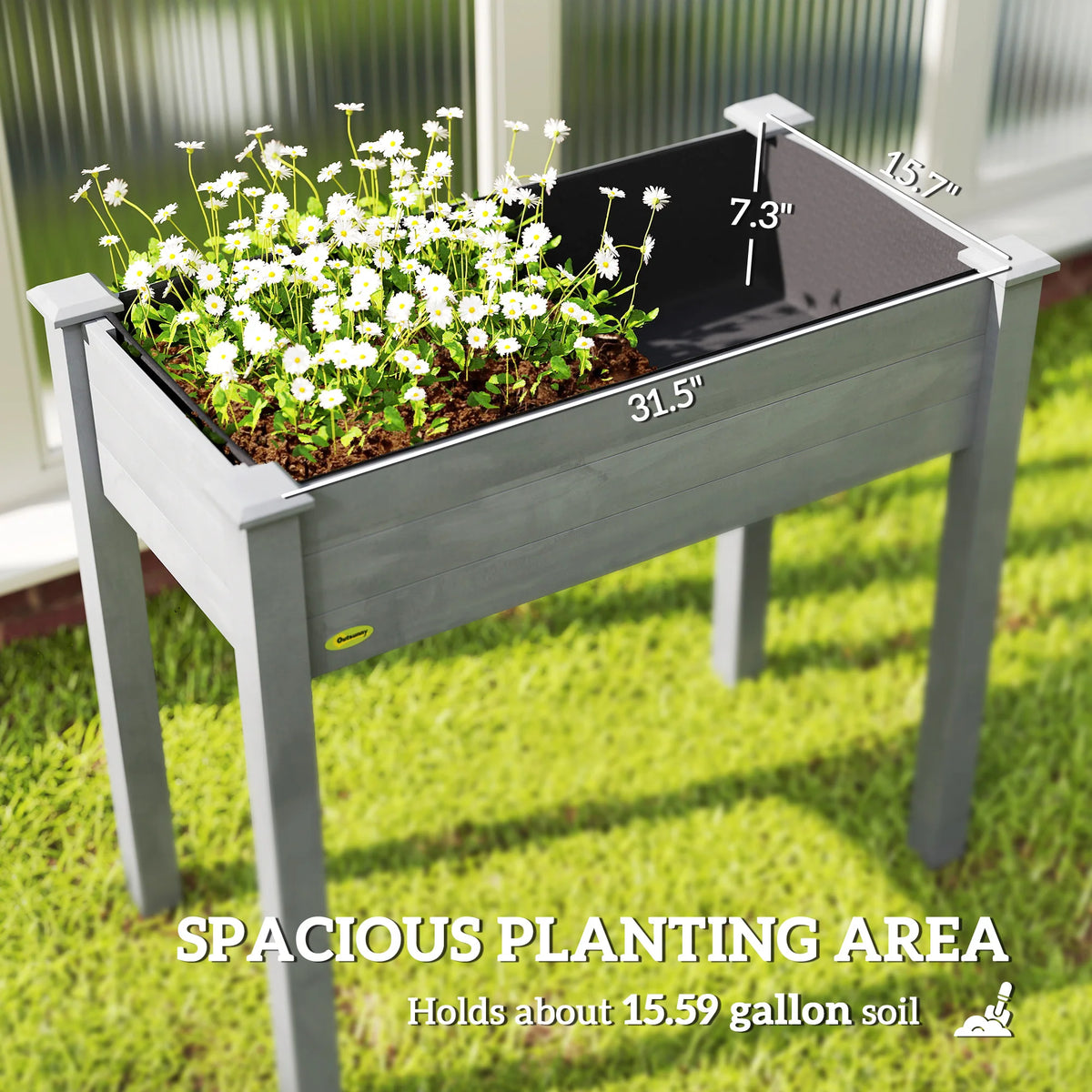 Elevated Natural Garden Plant Stand Outdoor Flower Bed Box Wooden