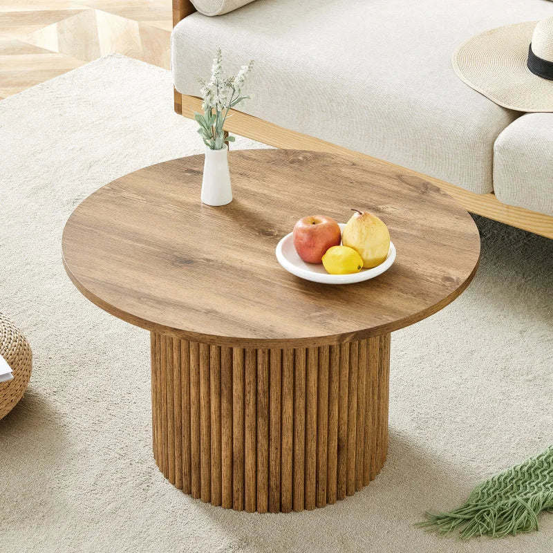 A Modern Circular coffee table with storage.