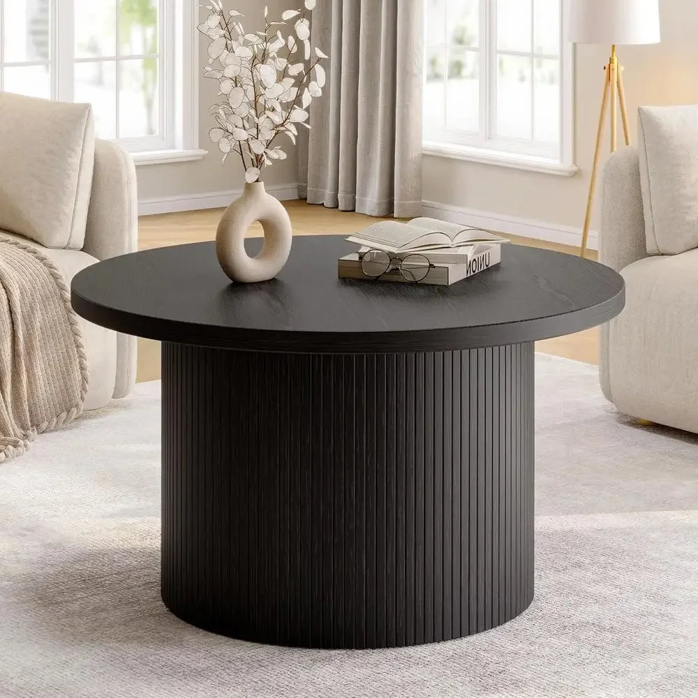Tambour Design 31.5" Round Coffee Table, Tambour