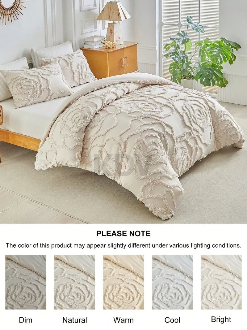 3D Rose Floral Tufted Duvet Cover Set High Quality and Pillowcases
