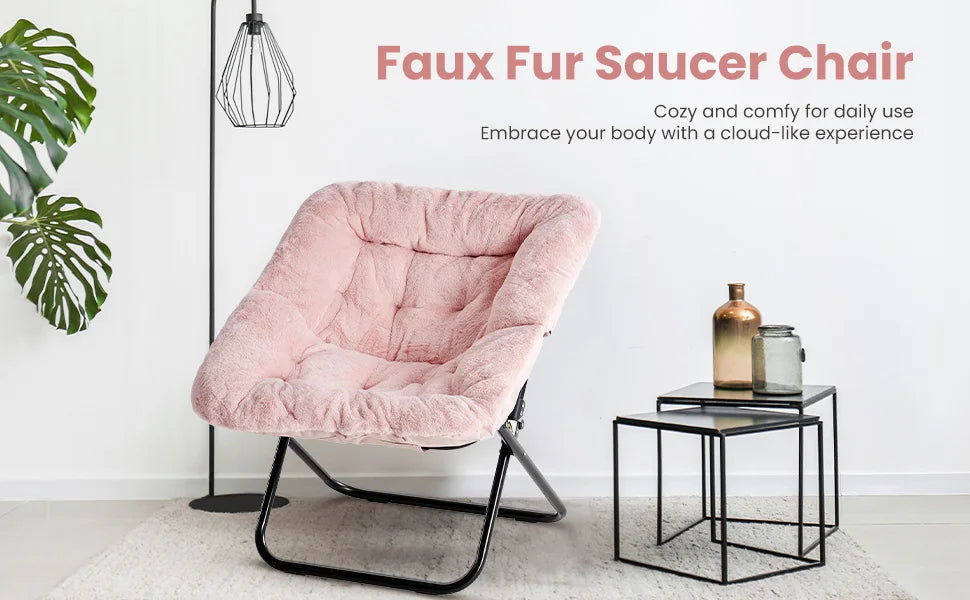 Modern Cozy Saucer Chairs Soft Faux Fur Large Size, Folding