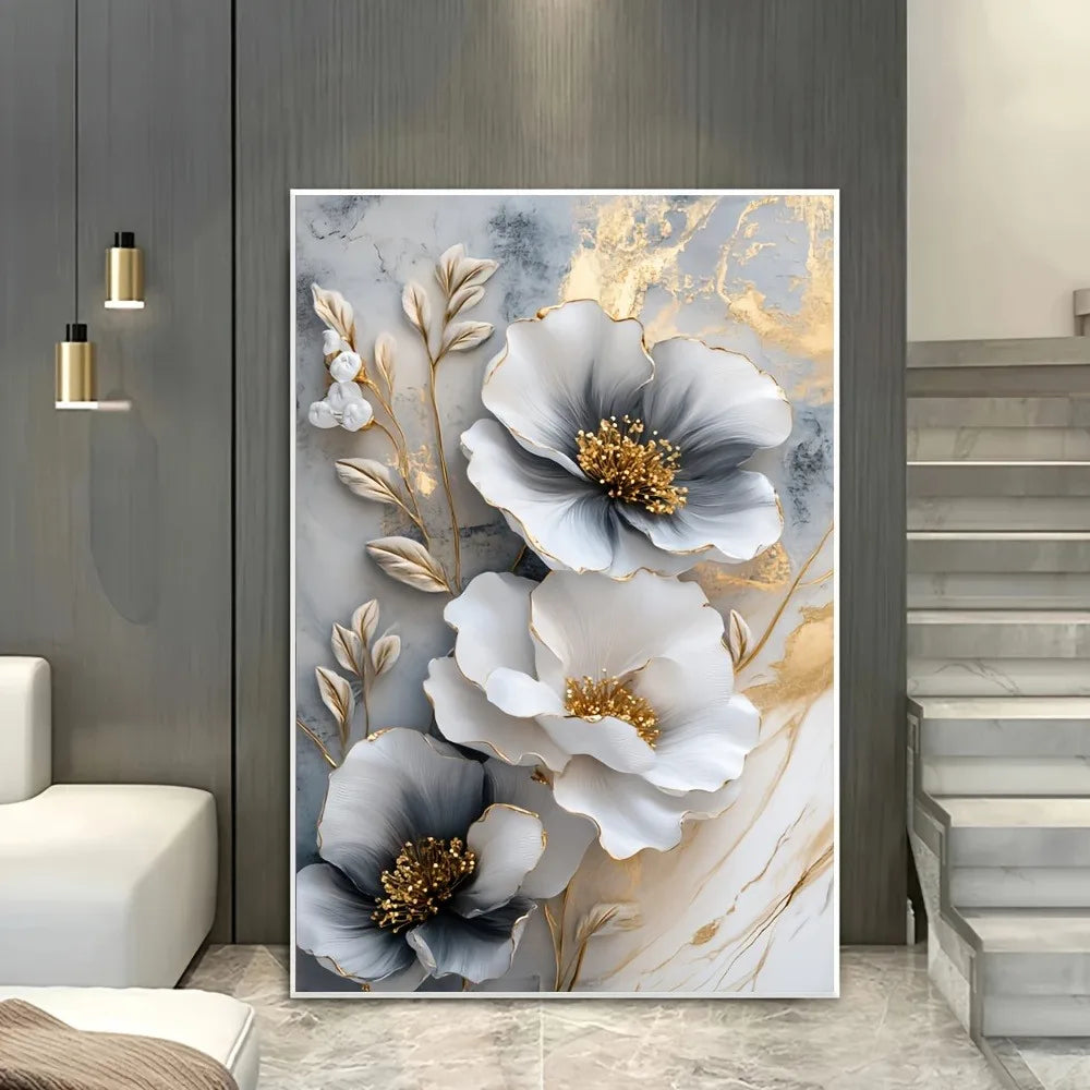 1 modern luxury floral canvas mural, framed 3D floral painting