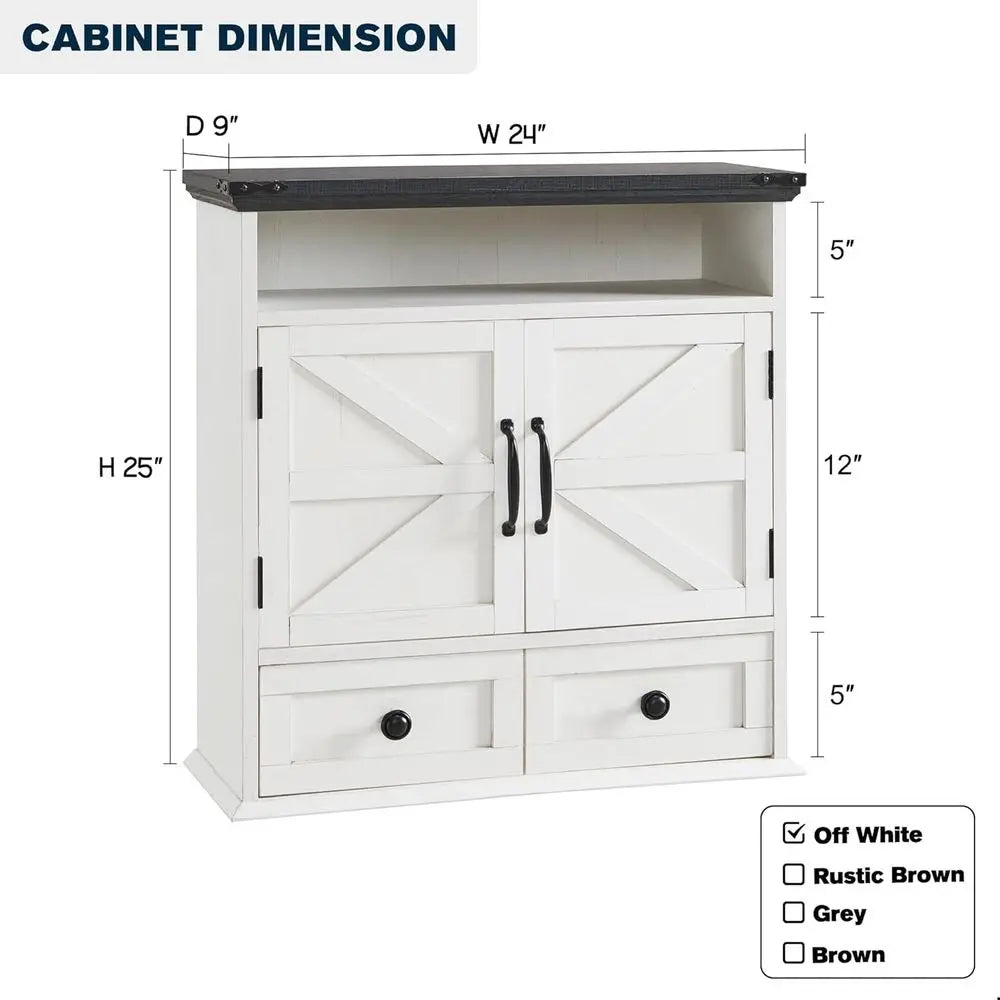 24 Wide Medicine Cabinet with Adjustable Shelf, Double Barn Doors, Storage Cabinet for Bathroom, Kitchen, Living Room, White