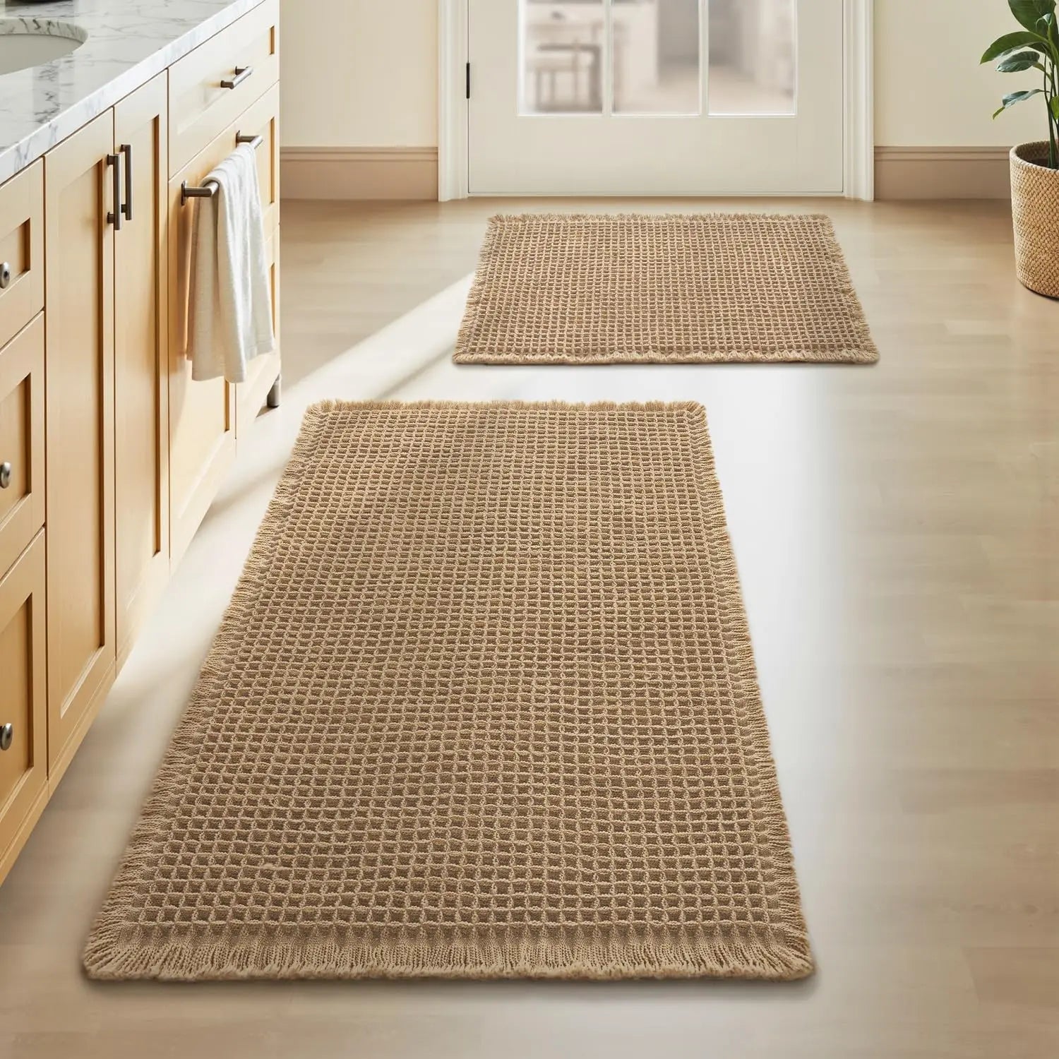 Waffle Bath Mat Rug Super Absorbent Non Slip Boho
