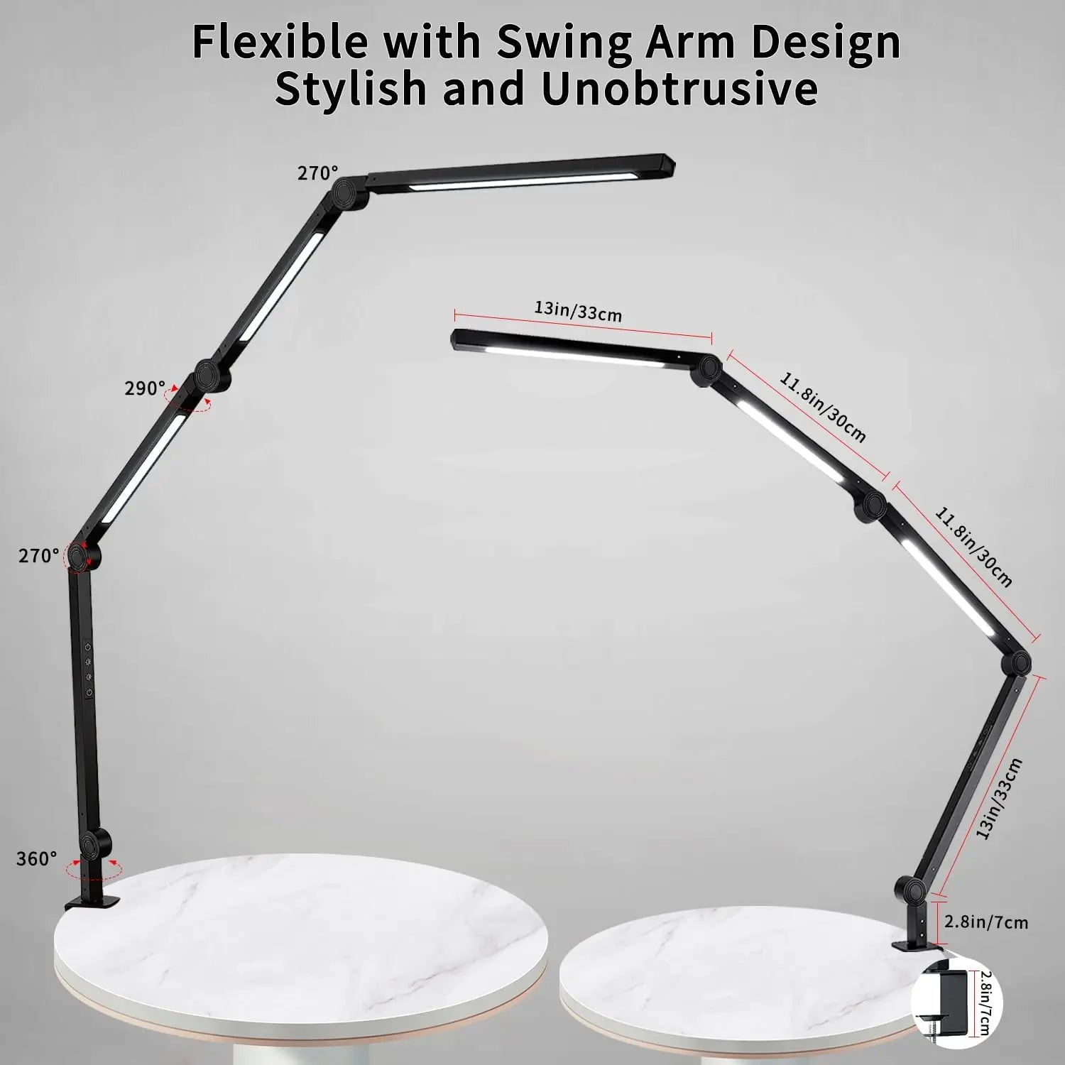 The Best LED Desk Lamp with Clamp Flexible Swing Arm Three light sources