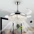 42" Crystal Ceiling Fan with Light, Silvery Chandelier with Remote, 6 Speeds 3 Colors Changes