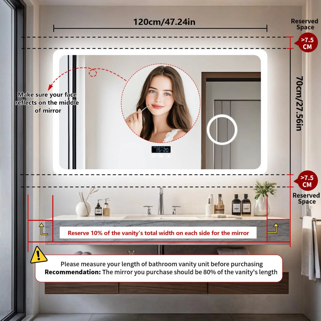 LED Bathroom Mirror with Bluetooth Dimmable Backlit Vanity Mirror with 3X Magnifier and Screen Display