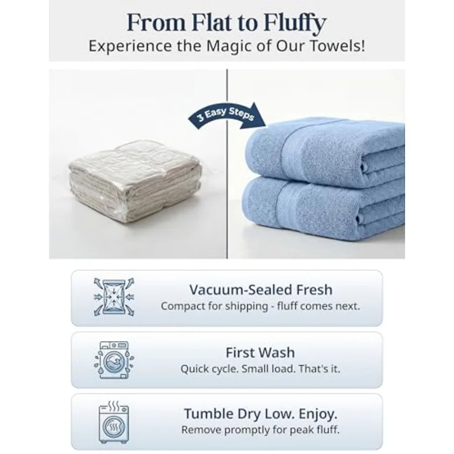 100% Cotton Bath Towels 6 Piece Set - Super Soft, Quick Dry and Absorbent - 2 Bath, 2 Washcloths, 2 Hand Towels for Bathroom -