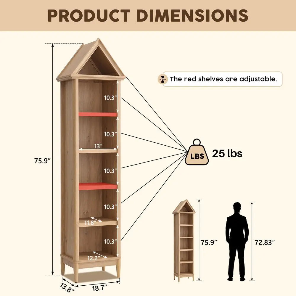Tall Angled Arch Bathroom Cabinet, 5 Tiers ,75.9 Tall