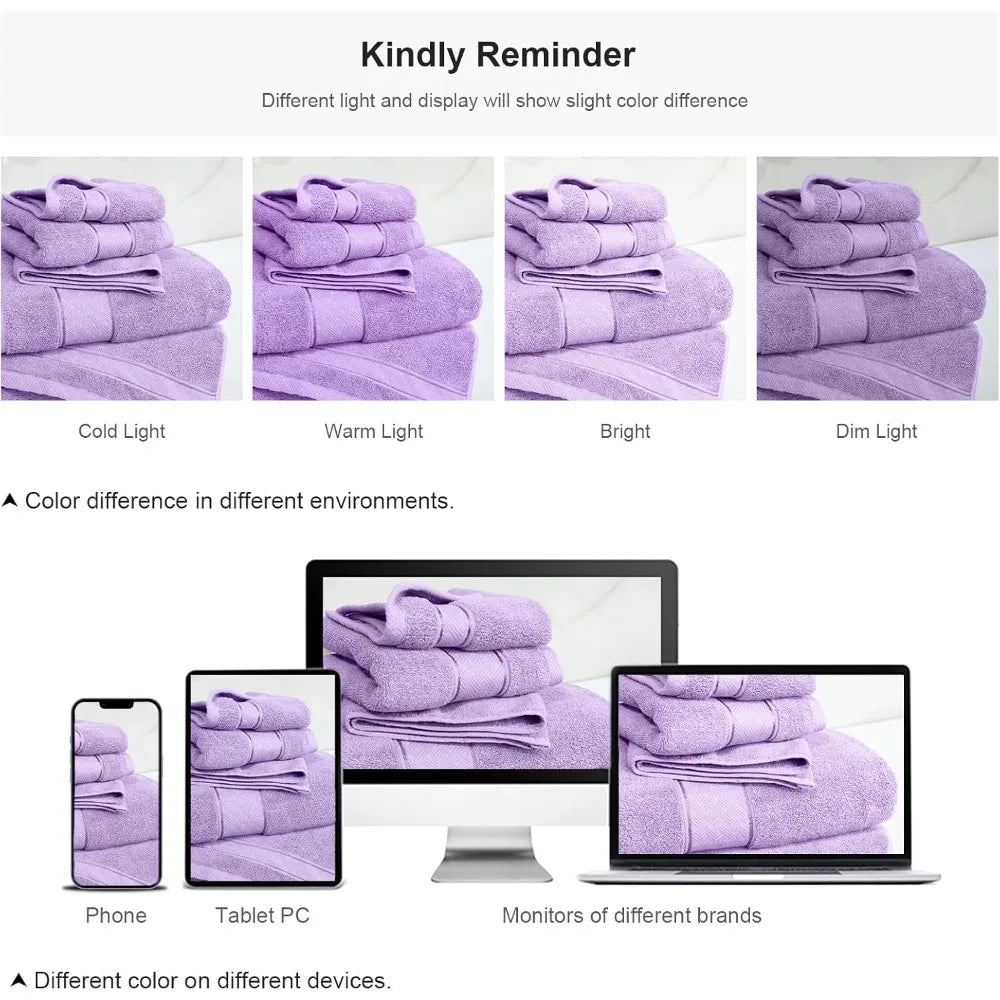 Lavender Bath Towels Set 6 Piece, Luxury 100% Turkish Cotton, Soft, Absorbent