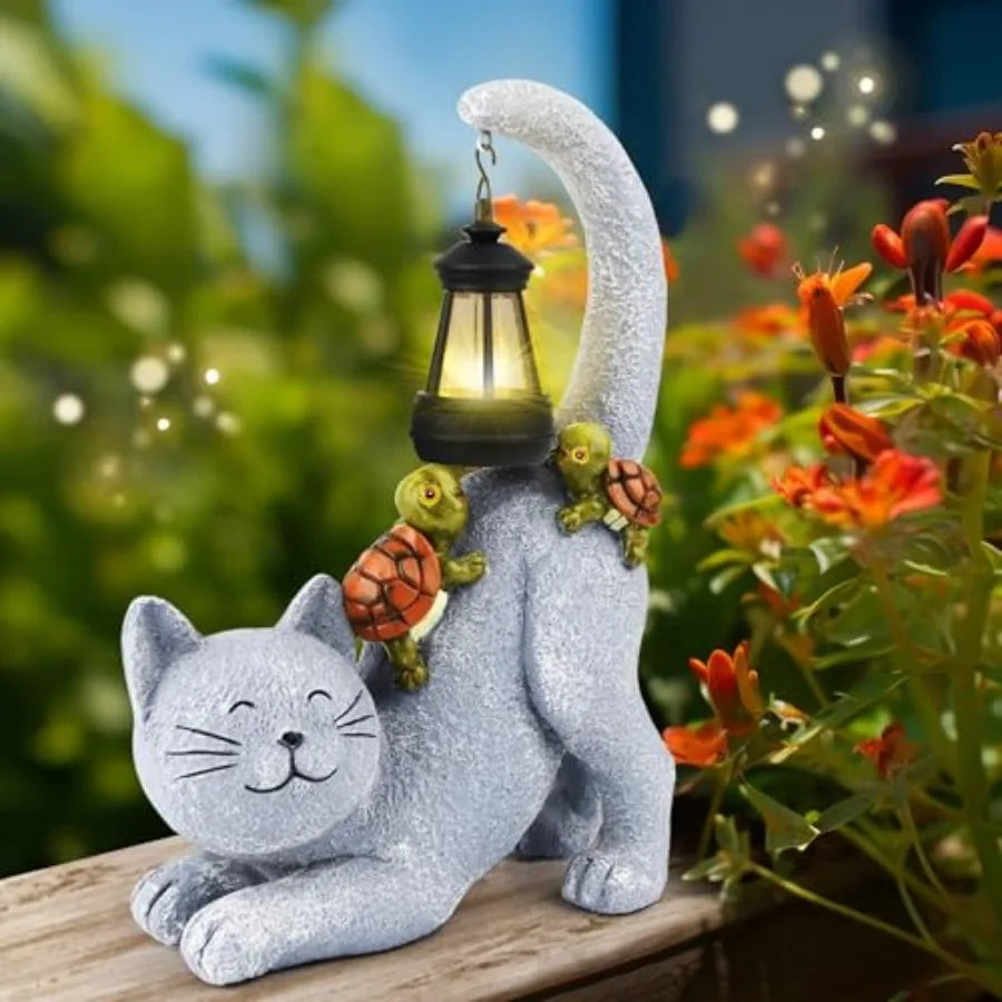 Miss Cat Outdoor Statue with Solar Lantern,