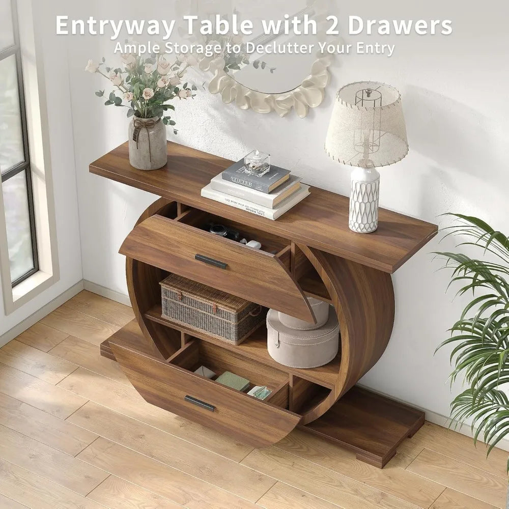 Cozy Modern O-Shaped Design 47'' Console Table with 2 Drawers