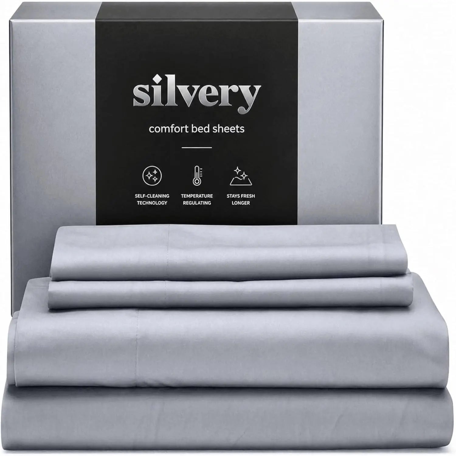 Silver Infused Bed Sheets Set Ultra-Soft Temp-Regulating Fabric Self-Cleaning Technology