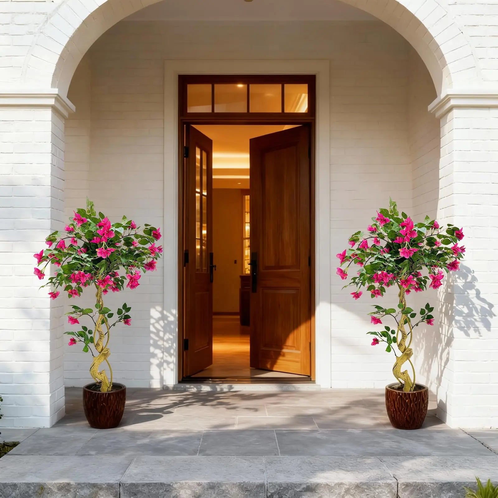 Lifelike Artificial Bougainvillea Tree in White Pot Realistic Silk Foliage