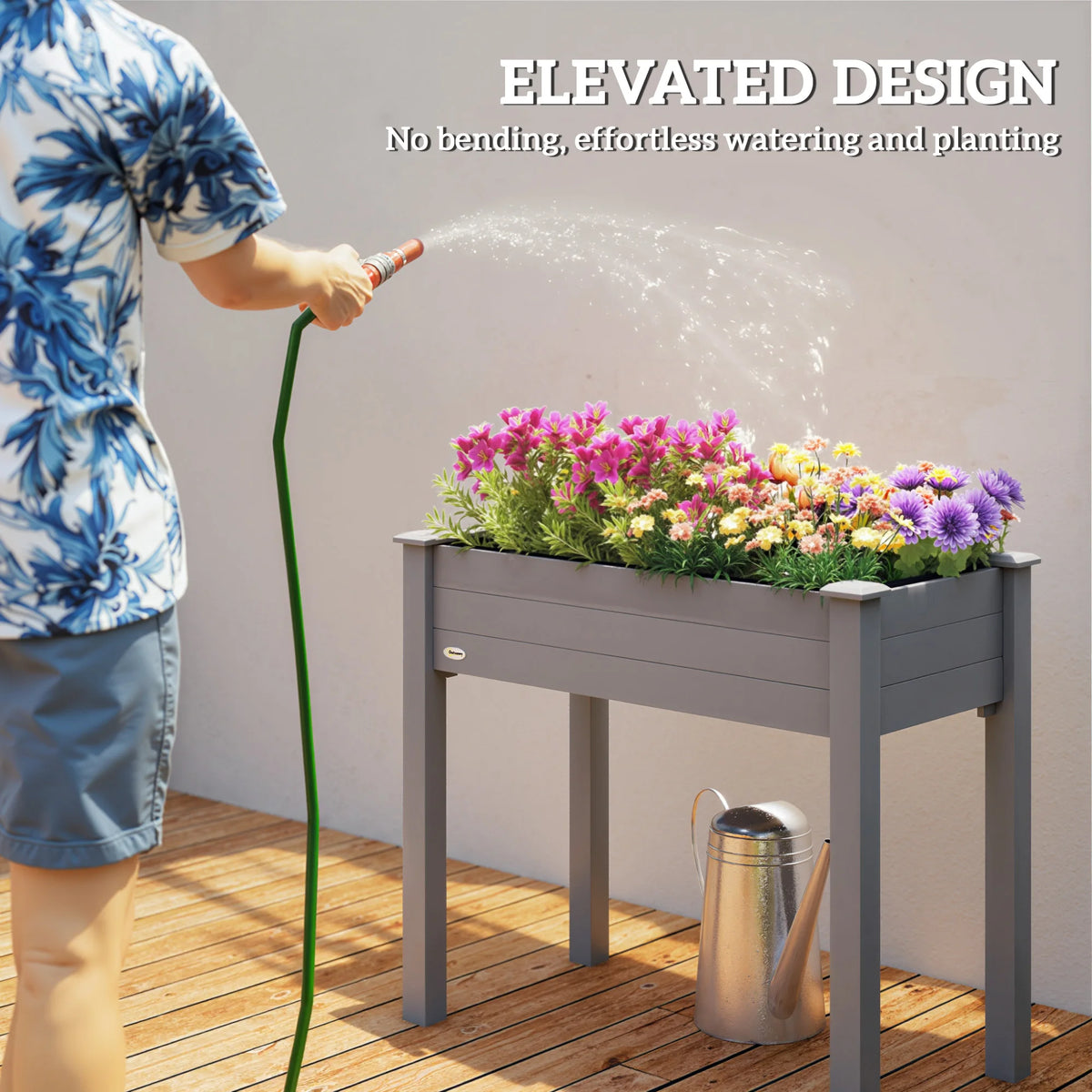 Elevated Natural Garden Plant Stand Outdoor Flower Bed Box Wooden