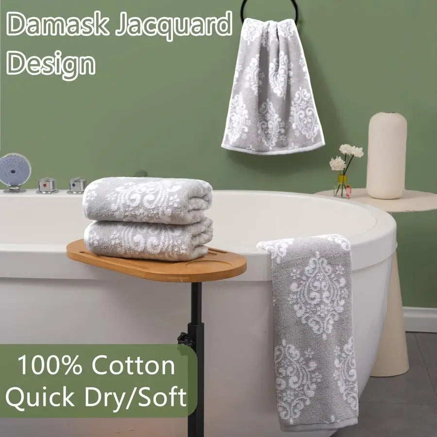 Grey Bathroom Hand Towels Set of 4 16 x 27 Cotton Quick Dry