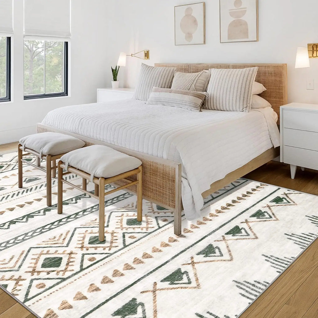 Modern Boho Geometric Rug 8x10, Non-Slip Washable Area Rug