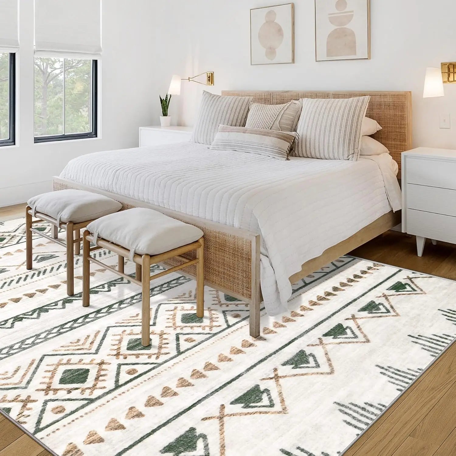 Modern Boho Geometric Rug 8x10, Non-Slip Washable Area Rug