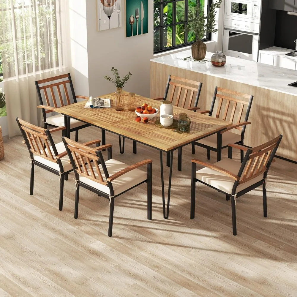 63-inch outdoor dining table, patio dining table for 6 people w/acacia wood