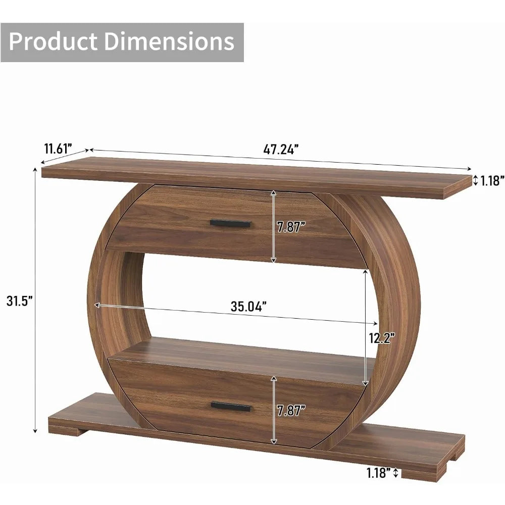 Cozy Modern O-Shaped Design 47'' Console Table with 2 Drawers