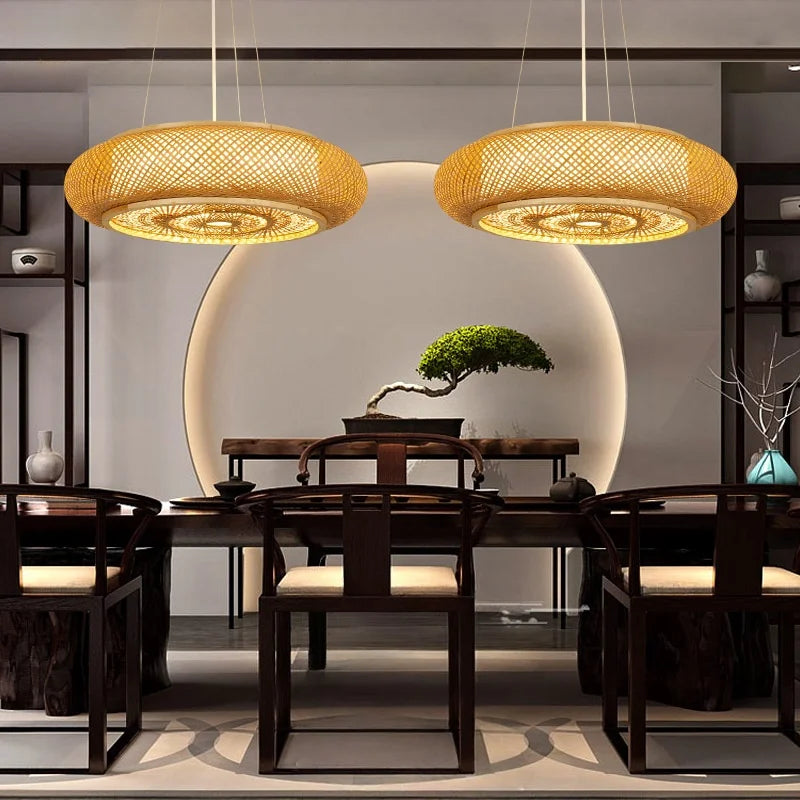 Bamboo Woven Ceiling Lamp Japanese  Circular Pendant Light