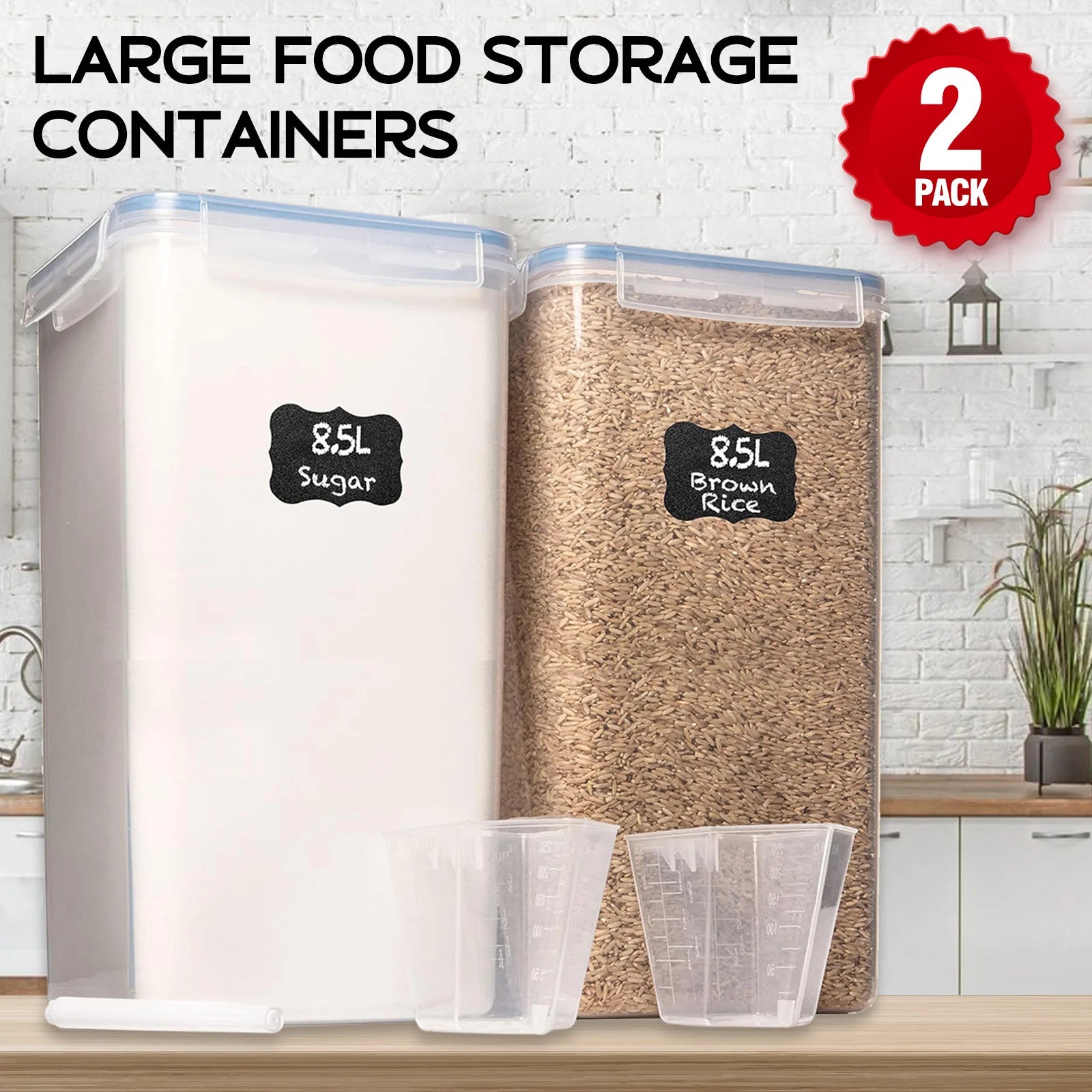 2Pcs Large Airtight Food Storage Containers  Pantry Organization