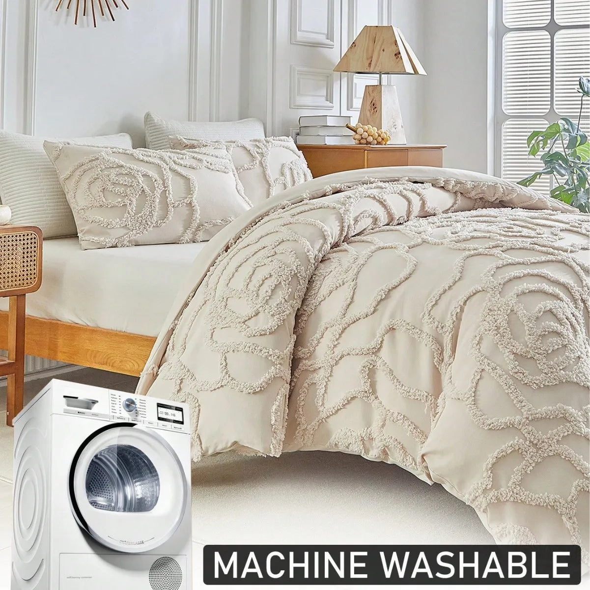3D Rose Floral Tufted Duvet Cover Set High Quality and Pillowcases