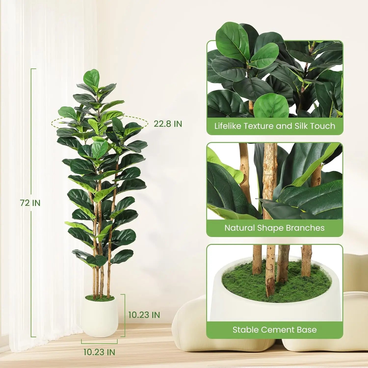 5/6/7 FT Artificial Fiddle Leaf Fig Tree with Pot Faux Trees