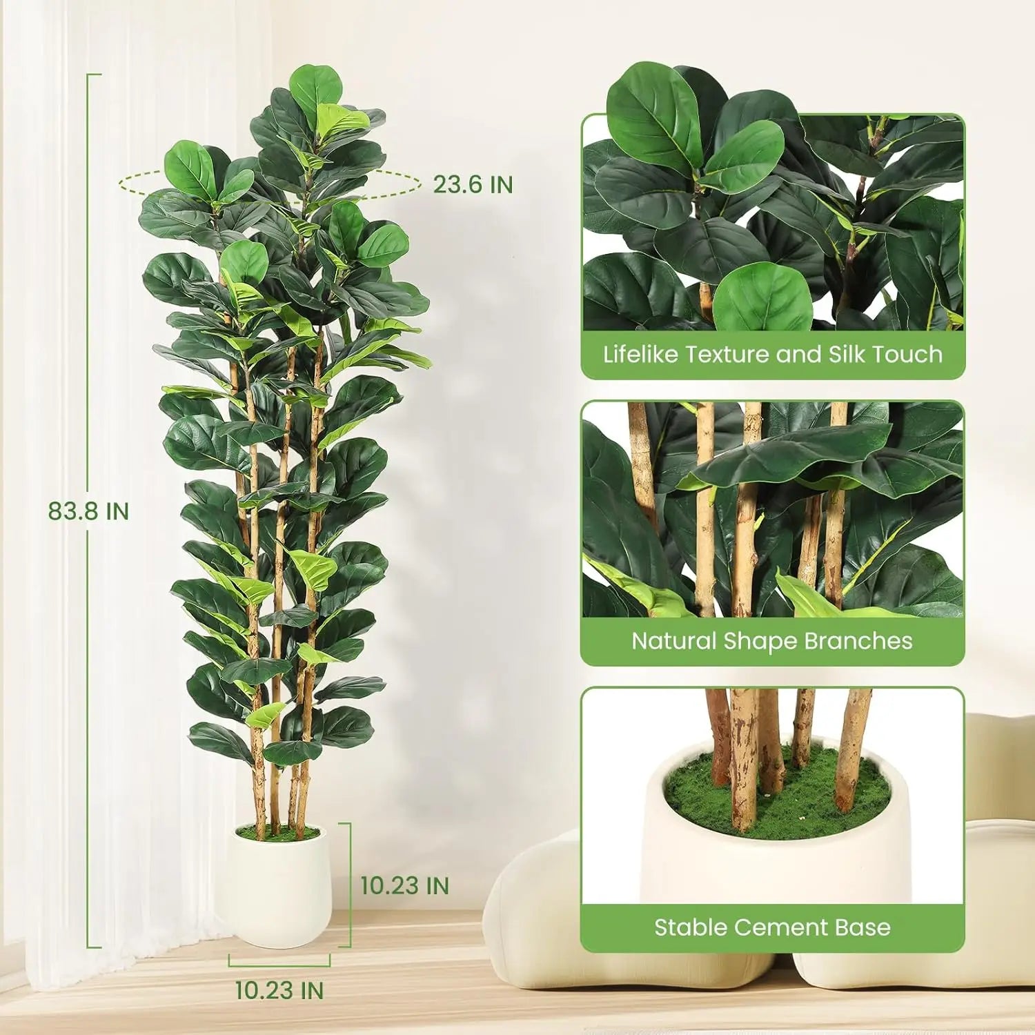 5/6/7 FT Artificial Fiddle Leaf Fig Tree with Pot Faux Trees