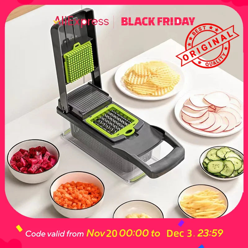 Upgraded Vegetable Chopper, Multi-Functional Easy Safe Kitchen Slicer Dicer