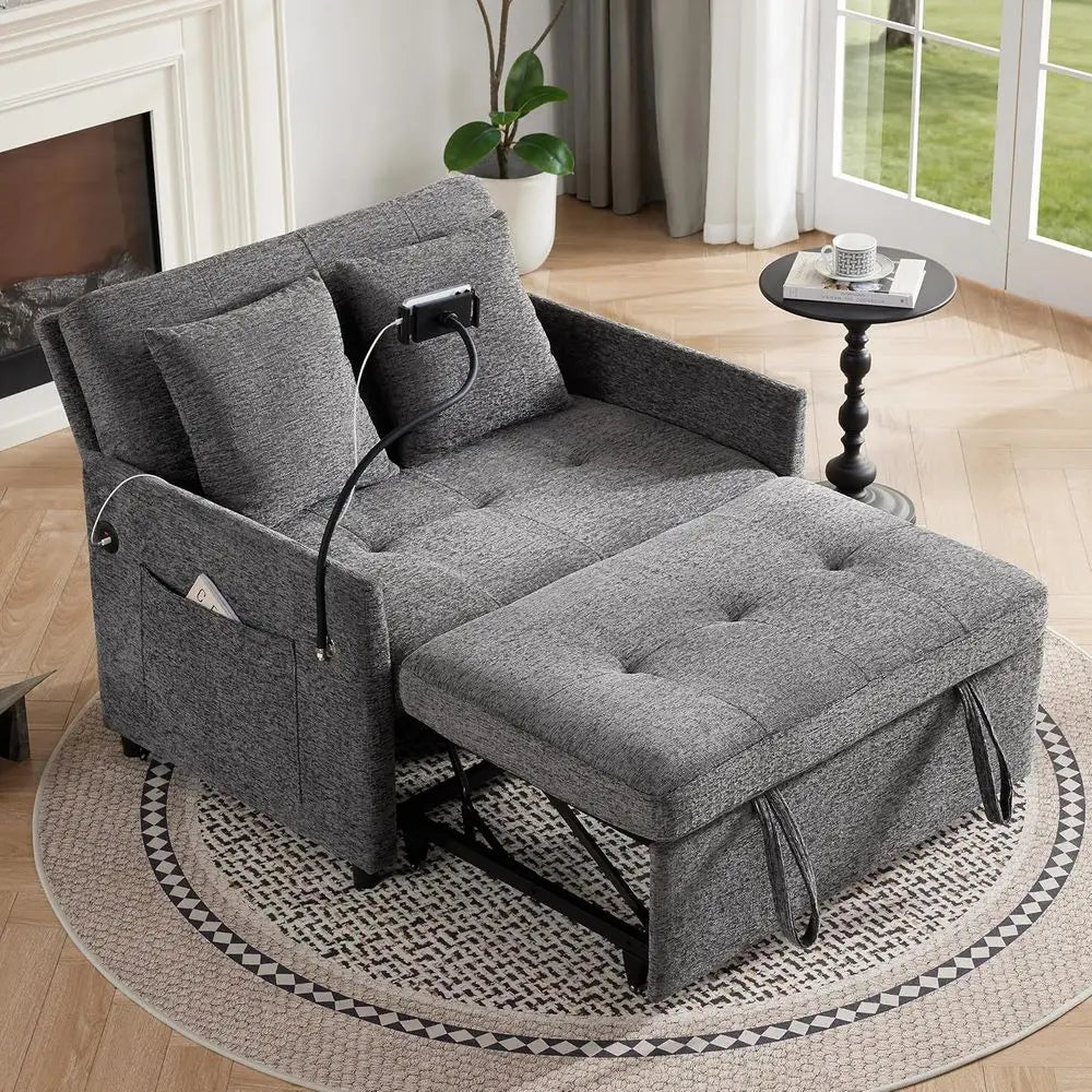 Hot-sellingConvertible Sofa Bed with USB Ports, 3-in-1 Sleeper, Grey