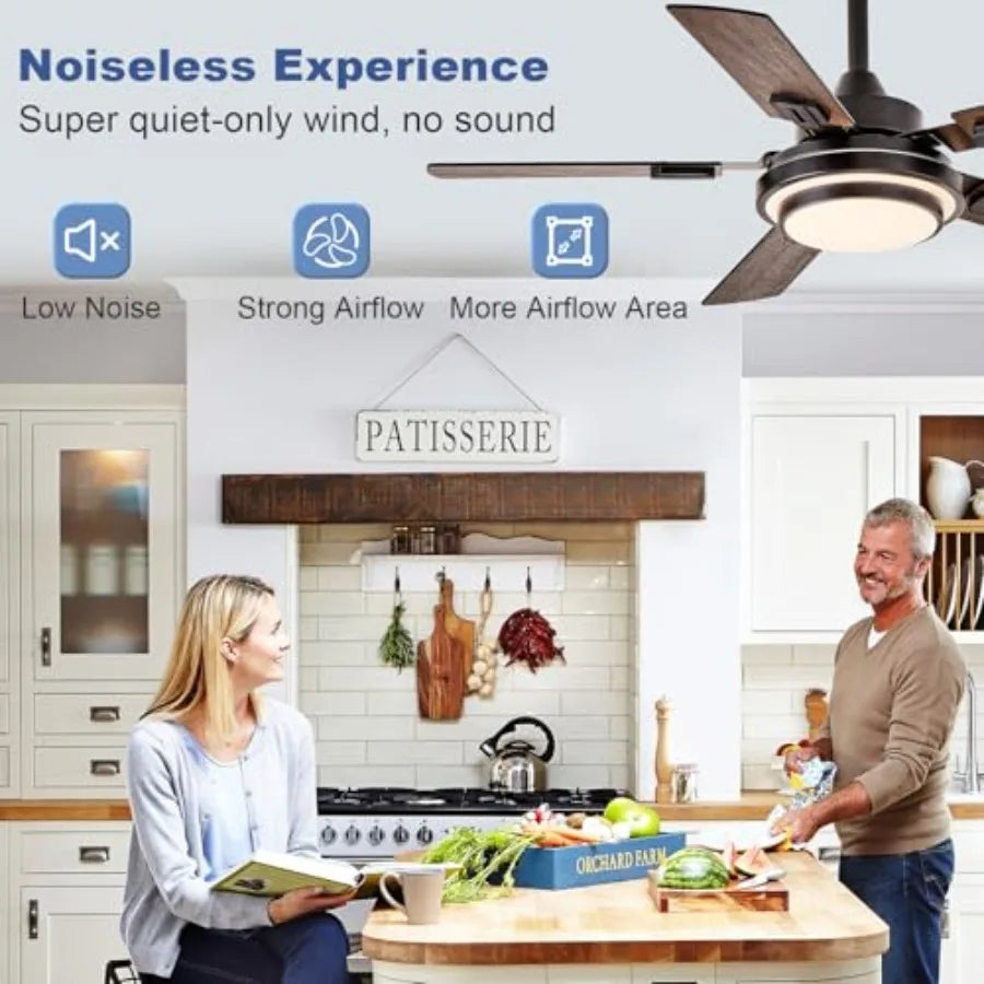 42-Inch Ceiling Fan with Light : Walnut Finish 5-Blade Dual-Tone Reversible Fan